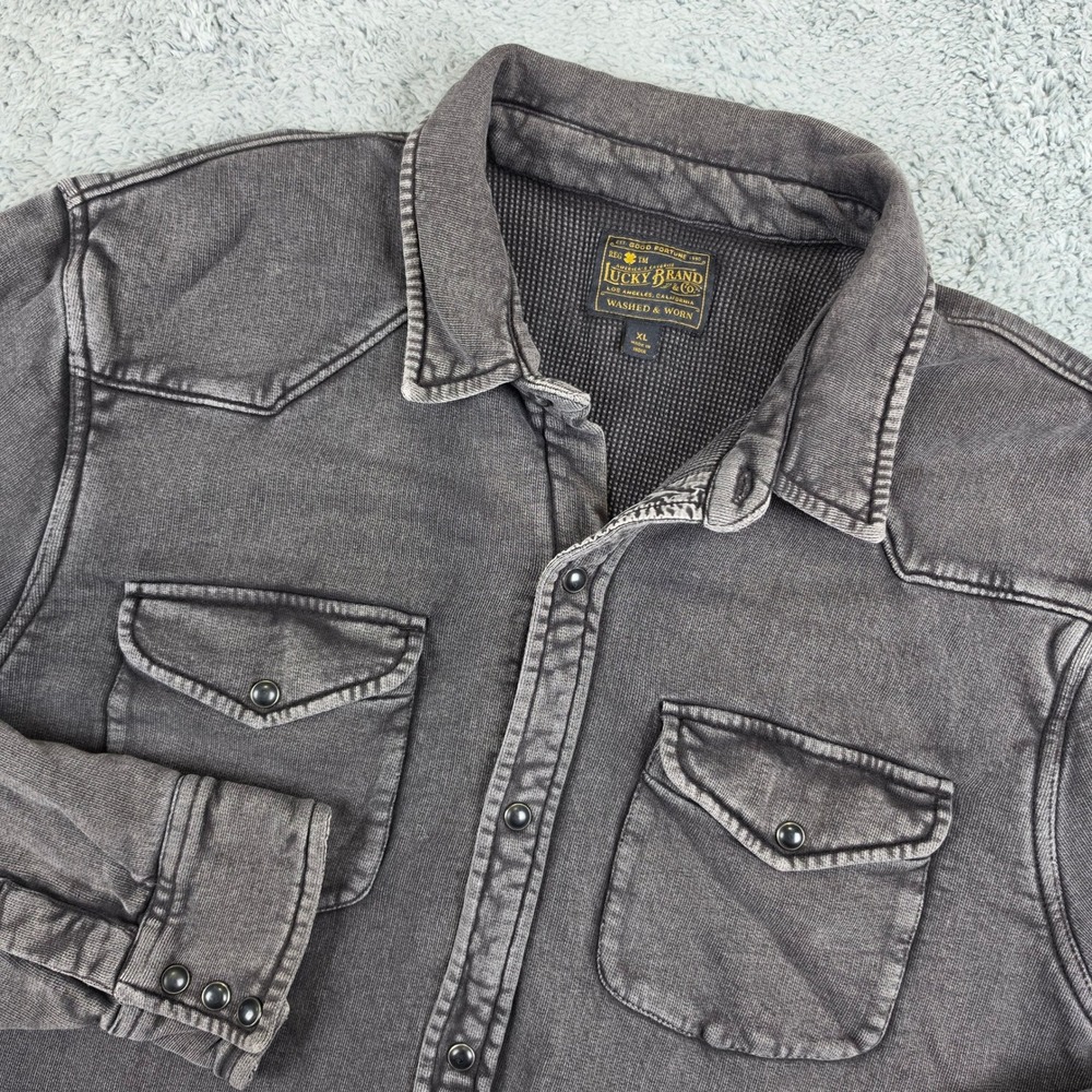 Lucky Brand Western Shirt Mens XL Black Washed Thermal Lined Snap Front Cotton